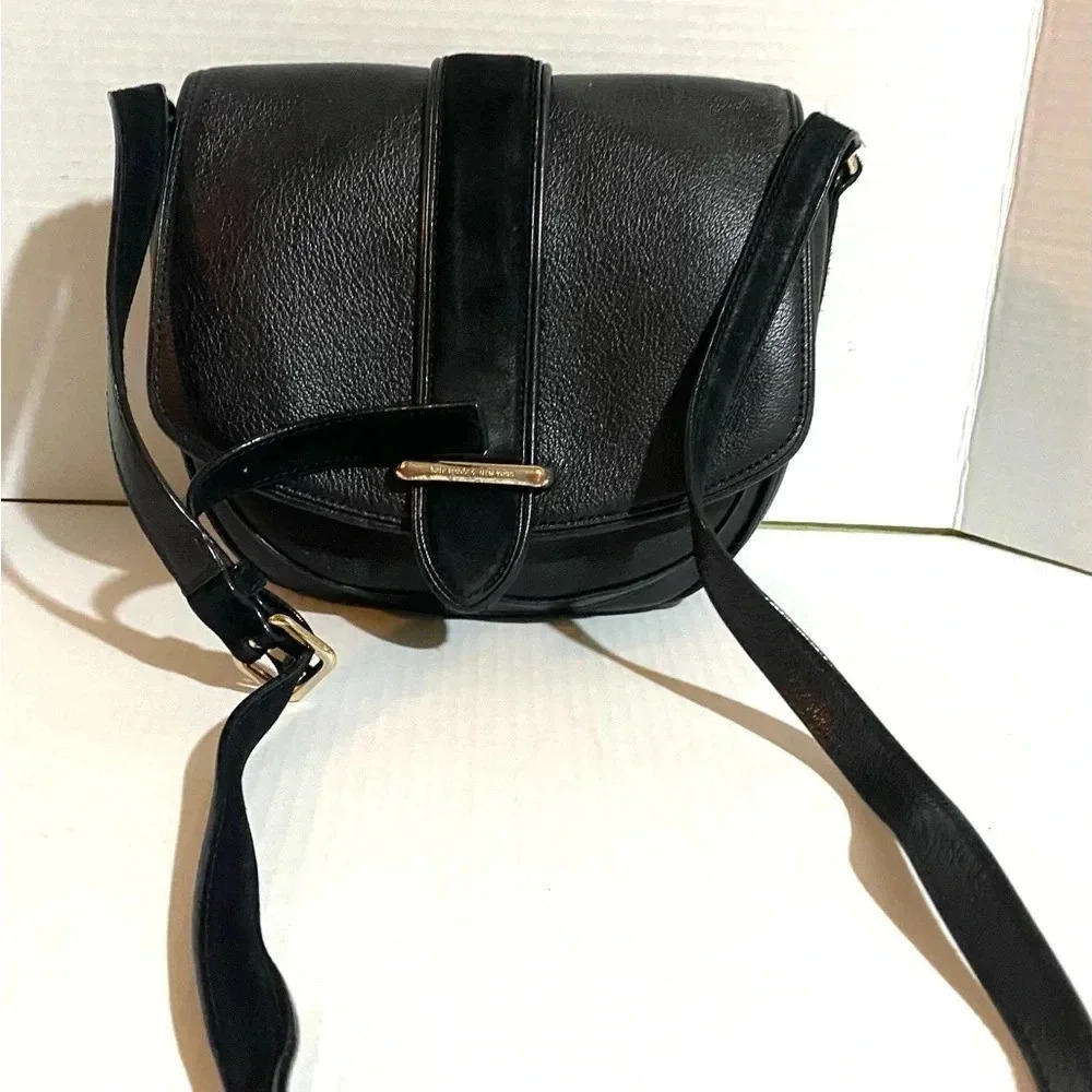 Kate spade black leather suede crossbody handbag